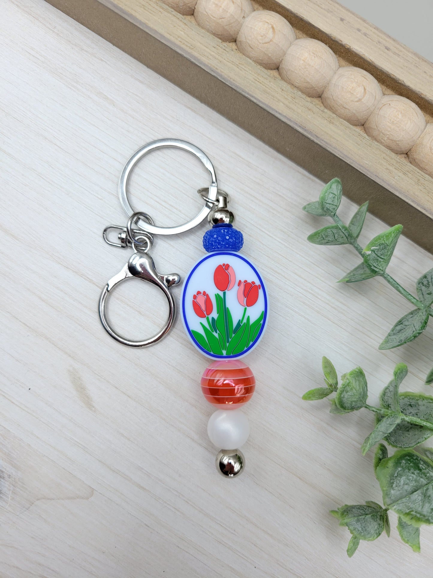 Red & Blue Tulips Barbell Keychain