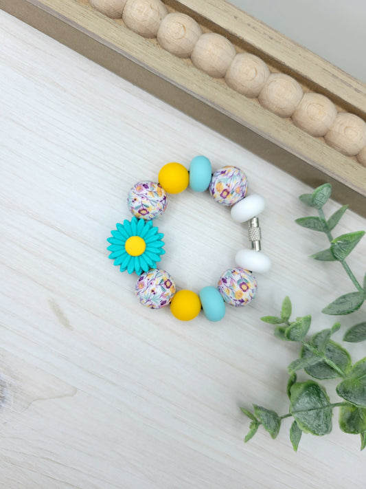 Teal & Yellow Flower Tumbler Cup Handle Charm