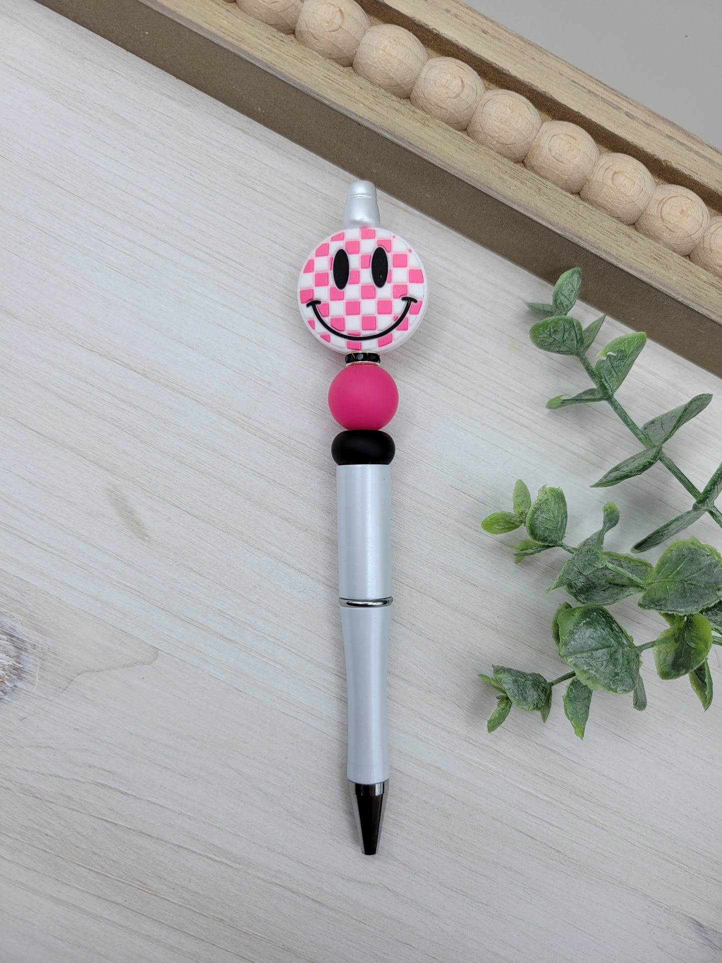 Pink Check Smiley Pen